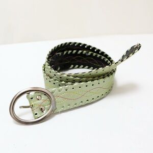 Green faux leather belt Y2K bohemian adjustable perforated cottagecore peasant
